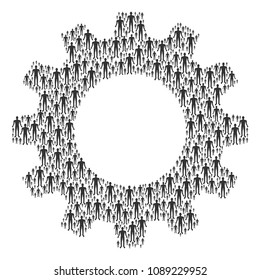 Vector human icons are organized into cog combination. Industrial design concept constructed with human pictograms.