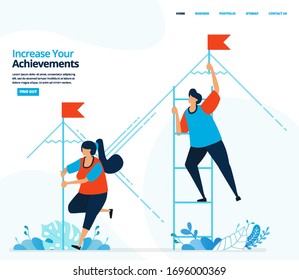 Vector human illustration of increase your achievement. Strategy and competition in achieving goals. Can use for landing page, template, mobile app, banner, flyer, background, website, advertisement