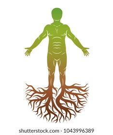 Vector human, individuality created with tree roots. Family tree, tree of life conceptual graphic illustration.