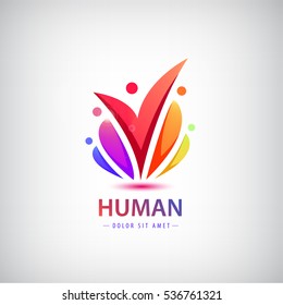 Vector human logo, group of people colorful icon, teamwork, business, family of 5