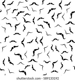 Vector Human Male Hairy Mustache Silhouettes Seamless Pattern on White Background