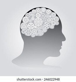 perfil humano vector con cerebro de engranajes