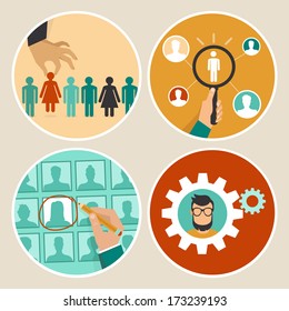 Vector  Human Resources Concepts And Icons  - Hand Holding Woman Icon - In Flat Style