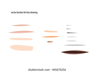 Vector human skin color brushes for woman or man face drawing: eye, eyebrow, eyelashes, for vector illustration.