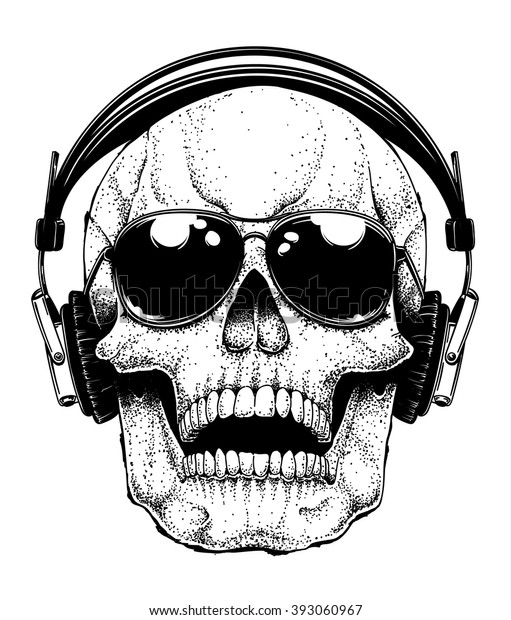 Vector Human Skull Aviator Sunglasses Listening Stock Vector (Royalty ...