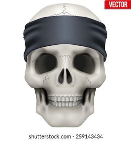 Vector Human skull with gangster bandana on head. Illustration isolated on background