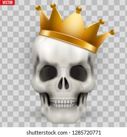 Vector Human skull with king golden crown. Vector Illustration isolated on transparent background