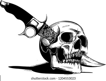 A Vector Human Skull With A Knife