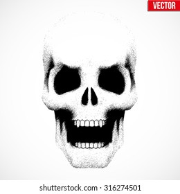Vector Human skull with open mouth in sketch style. Illustration isolated on background