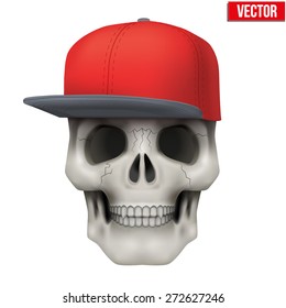 Vector Human skull with rap cap on head. Illustration isolated on background