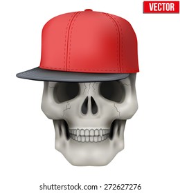 Vector Human skull with rap cap on head. Illustration isolated on background