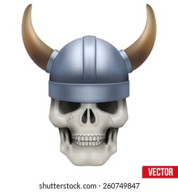Vector Human skull with viking helmet. Illustration on isolated white background