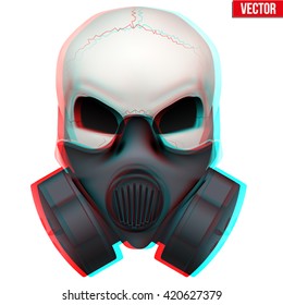 Vector Human skull with visual Anaglyph stereoscopic effect. Vector Illustration Isolated on White Background