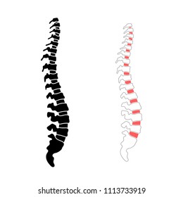 Vector human spine isolated silhouette illustration. Spine pain medical center, clinic, institute, rehabilitation, diagnostic, surgery logo element. Spinal icon symbol design. Concept of scoliosis