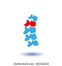 Vector  human spine isolated silhouette illustration. Spine pain medical center, clinic, institute, rehabilitation, diagnostic, surgery logo element. Spinal icon symbol design. Concept of scoliosis