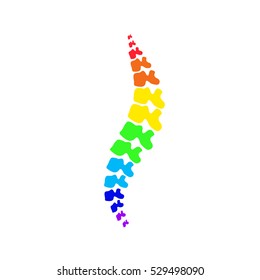 Vector  human spine isolated silhouette illustration. Spine pain medical center, clinic, institute, rehabilitation, diagnostic, surgery logo element. Spinal icon symbol design. Concept of scoliosis