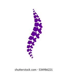 Vector  human spine isolated silhouette illustration. Spine pain medical center, clinic, institute, rehabilitation, diagnostic, surgery logo element. Spinal icon symbol design. Concept of scoliosis