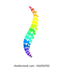 Vector  human spine isolated silhouette illustration. Spine pain medical center, clinic, institute, rehabilitation, diagnostic, surgery logo element. Spinal icon symbol design. Concept of scoliosis