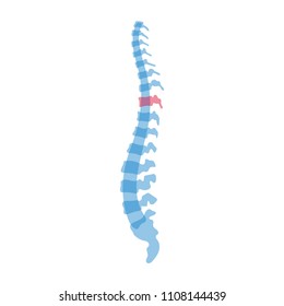 Vector human spine with pain isolated silhouette illustration. Spine pain medical center, clinic, rehabilitation, diagnostic, surgery logo element. Spinal icon symbol design. Concept of scoliosis