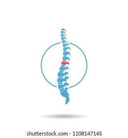 Vector human spine with pain isolated silhouette illustration. Spine pain medical center, clinic, rehabilitation, diagnostic, surgery logo element. Spinal icon symbol design. Concept of scoliosis