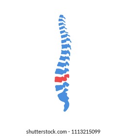 Vector human spine with pain isolated silhouette illustration. Spine pain medical center, clinic, rehabilitation, diagnostic, surgery logo element. Spinal icon symbol design. Concept of scoliosis