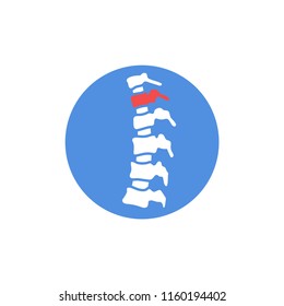 Vector human spine with pain isolated silhouette illustration. Spine pain medical center, clinic, rehabilitation, diagnostic, surgery logo element. Spinal icon symbol design. Concept of scoliosis