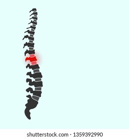 Vector human spine with pain isolated silhouette illustration.