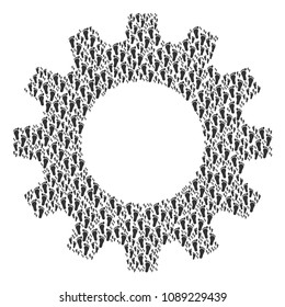 Vector human steps icons are formed into gearwheel combination. Equipment design concept constructed of human steps items.