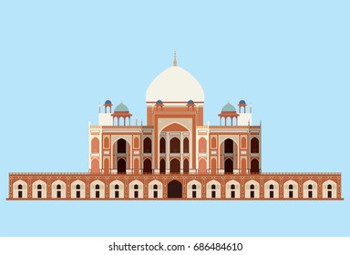 vector of Humayun's tomb on blue background