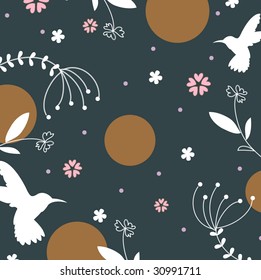 vector hummingbird and floral wallpaper