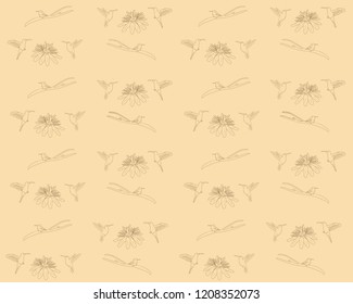 vector hummingbird with flower on beige background