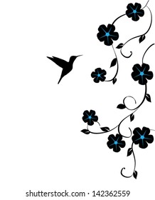 vector hummingbird and flowers