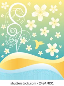 Vector  Hummingbird over spring Sakura flowers beautiful background