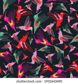 Vector hummingbird seamless pattern background. Suitable for fabric, scrapbooking, wallpaper, and other design projects. 