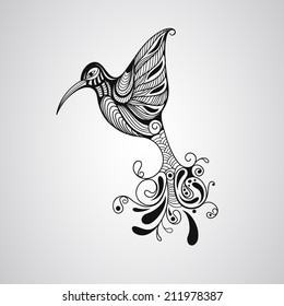 Vector Hummingbird, Tattoo Style, Fully Editable Eps 10 File