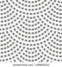 Vector humorous seamless fan shaped pattern from gray little spider silhouette with black paws on a white background. Halloween wallpaper, wrapping paper, batik, textile print