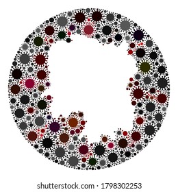 Die Provinz Vector Hunan hat eine Karte mit Grippevirus erstellt. Die Infektion greift das Sperrgebiet von außerhalb an. Stencils Kreis Hunan Provinz Karte Collage gebildet mit viralen Elementen.