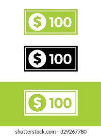 Vector Hundred Dollar Bill Set in Color, Black and Reverse