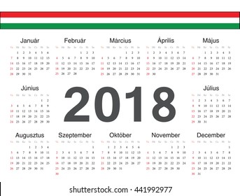 Vector Hungarian circle calendar 2018. Week starts from Sunday.