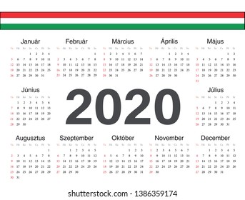 Vector Hungarian circle calendar 2020. Week starts from Sunday.