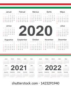 Vector Hungarian circle calendars 2020, 2021, 2022. Week starts from Sunday.