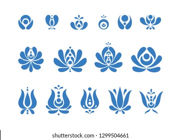 Vector hungarian folk flowers collection. Isolated graphic silhouettes.