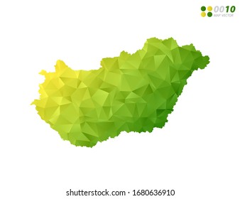 Vector Hungary map green and yellow polygon triangle mosaic with white background. style gradient.