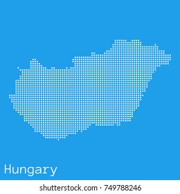 Vector Hungary map silhouette dotted on blue background