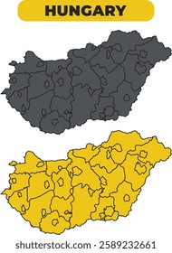 Vector Hungary outline illustration map set