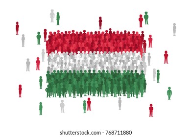 Vector Hungary state flag formed by crowd of cartoon people