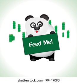 Vector of Hunger panda with less bamboo in background, Saving the world concept.