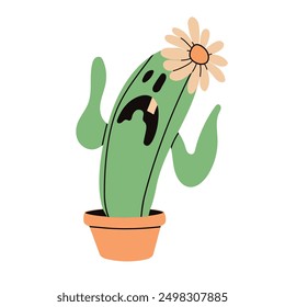 Vector hungry carnivorous cactus in a pot. Happy Halloween. Vector illustration.