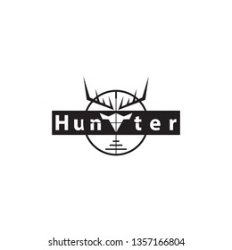 vector hunter logo, with pictures of deer heads and gun shots that make it interesting. modern, unique, simple
