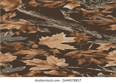Vector hunting camouflage design. Seamless pattern. Hunting background. Forest. Jungle texture. Real tree pattern. Woodland. Digital camouflage. Oak maple tree pattern.
